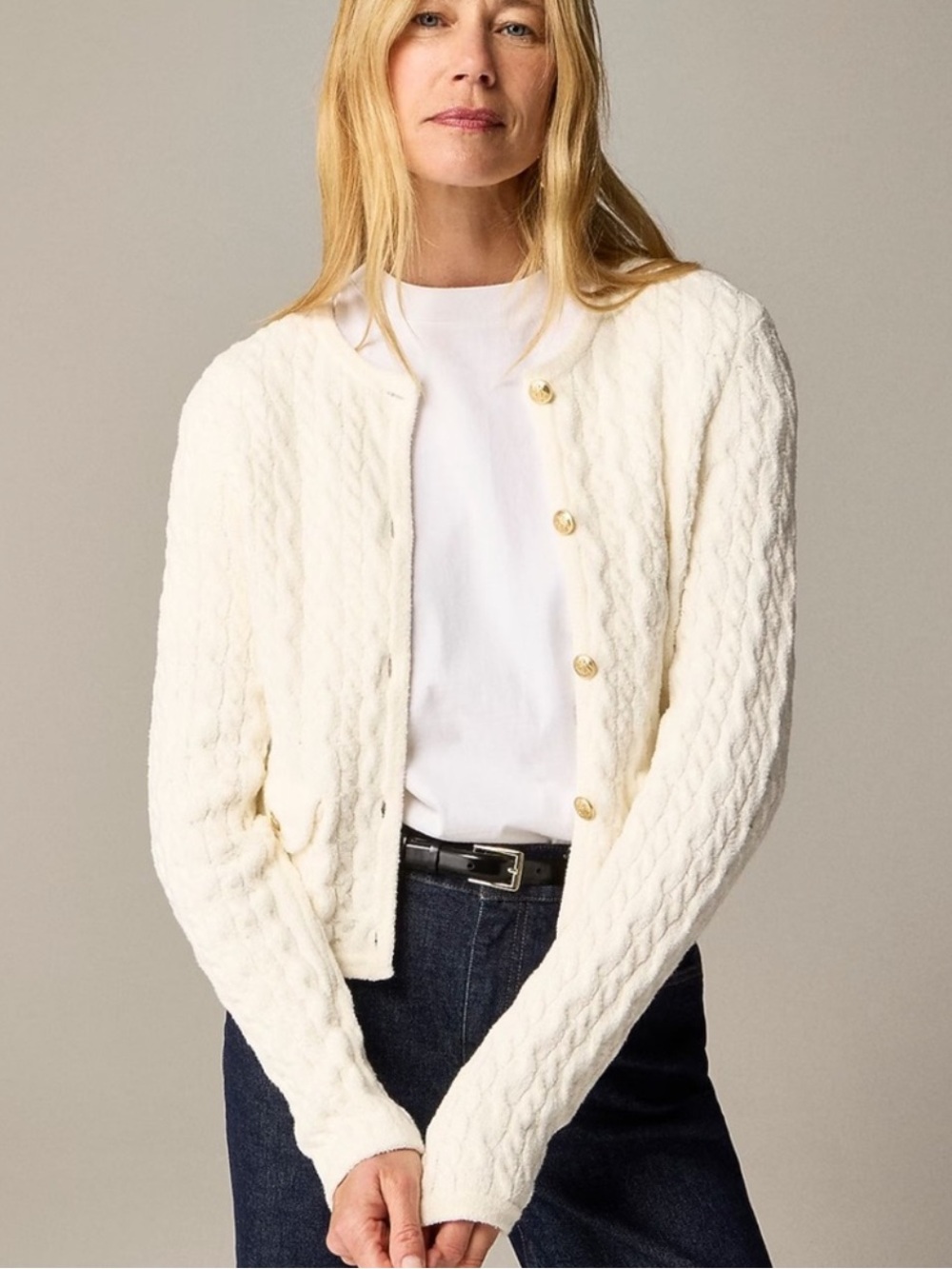 J. Crew Odette Cable-Knit Sweater Lady Jacket in Cotton-Blend Boucle size M